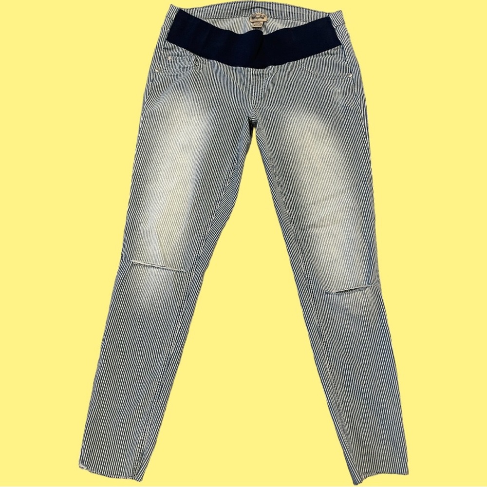Indigo Blue distressed, striped, under-the-belly maternity jeans